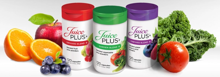 Chiropractic Pooler GA Juice Plus Juice Plus bottles with fruits and veggies.